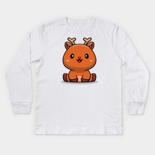Cute Baby Deer Cartoon Vector Icon Illustration Kids Long Sleeve T-Shirt